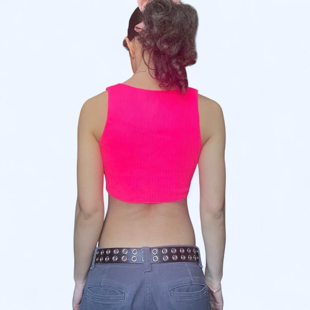Hera Collection Neon Pink Ribbed Crop Top - Picture 4 of 5